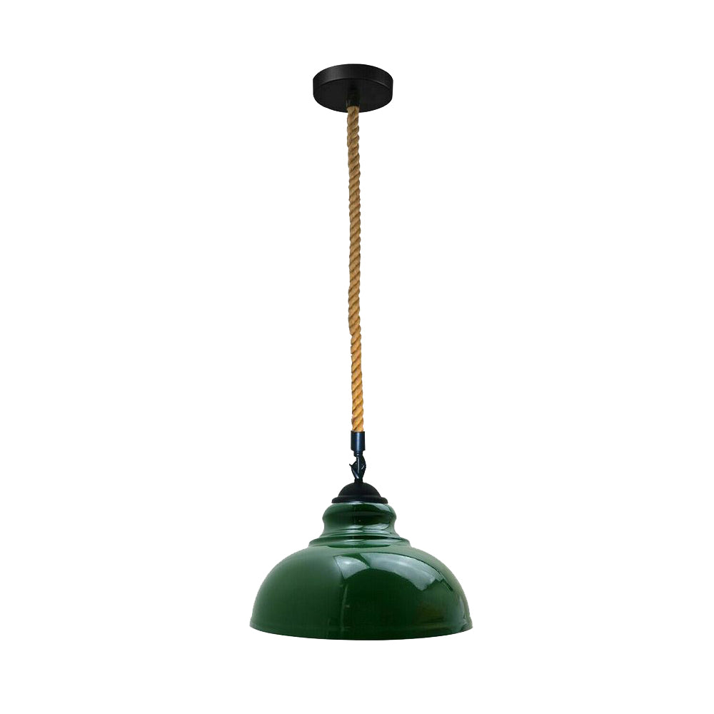 Green Dome Vintage Rope Pendant Light
