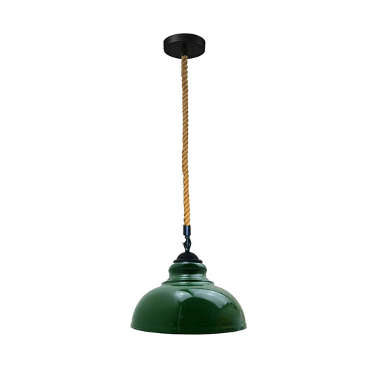 Green Dome Vintage Rope Pendant Light