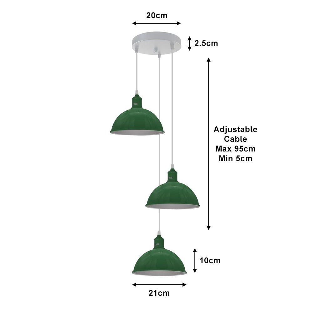 Green Small Dome Triple Pendant Light