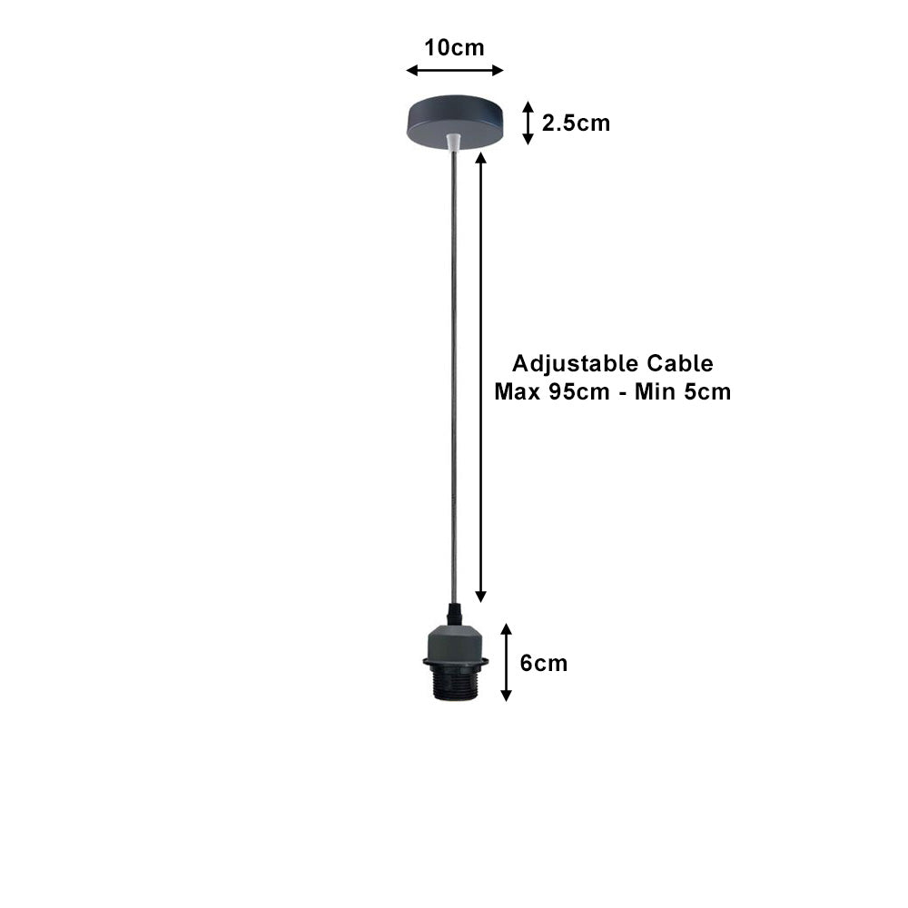 Industrial Grey Pendant Light Fitting - Without Bulb