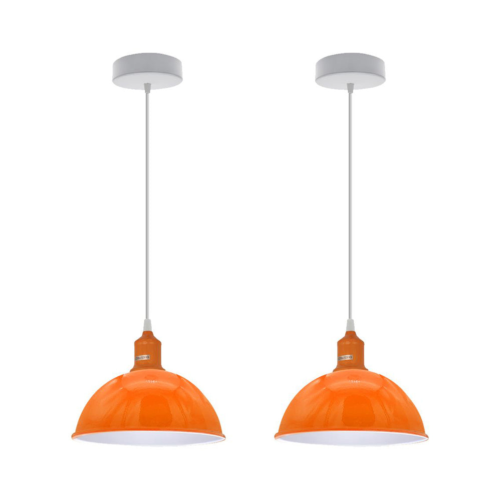 Orange Small Dome Pendant Lights - Without Bulbs - 2 Pack