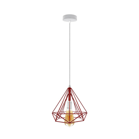 Red Diamond Cage Pendant Light - With Bulb