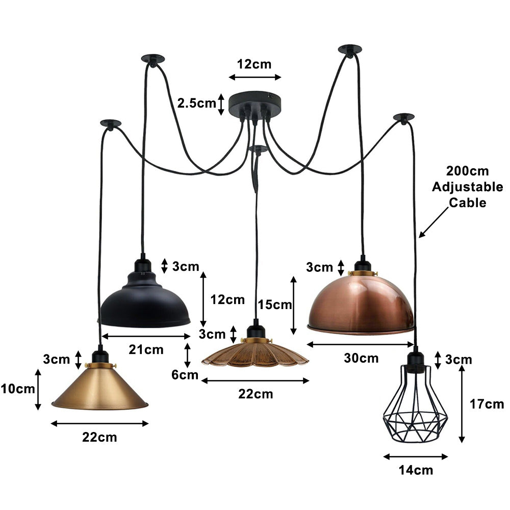 Retro Spider 5 Cluster Pendant Light