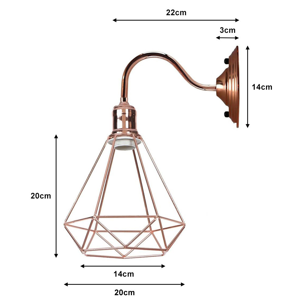 Rose Gold Diamond Cage Swan Neck Wall Light - Without Bulb