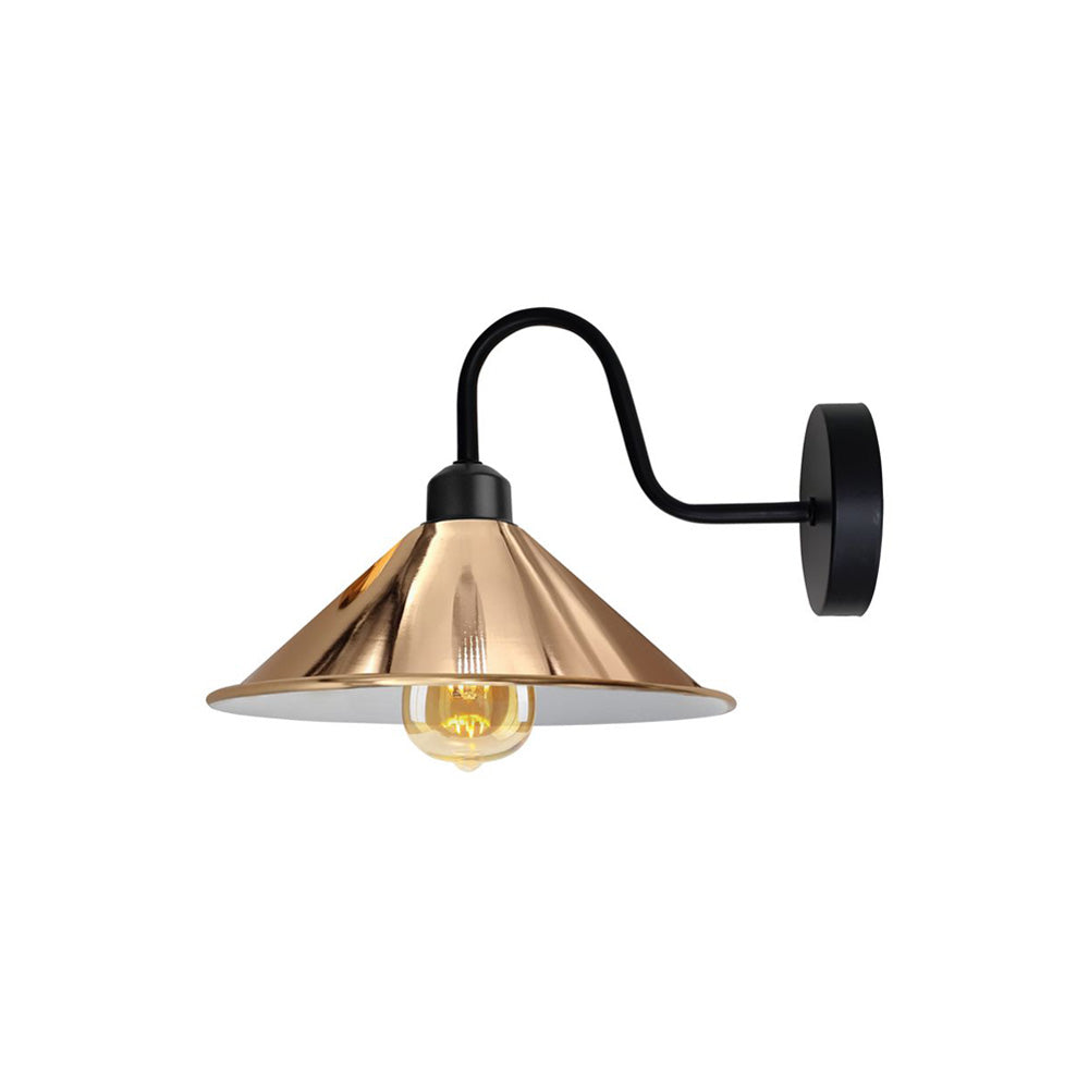 Rose Gold Cone Retro Swan Neck Wall Light - With Bulb