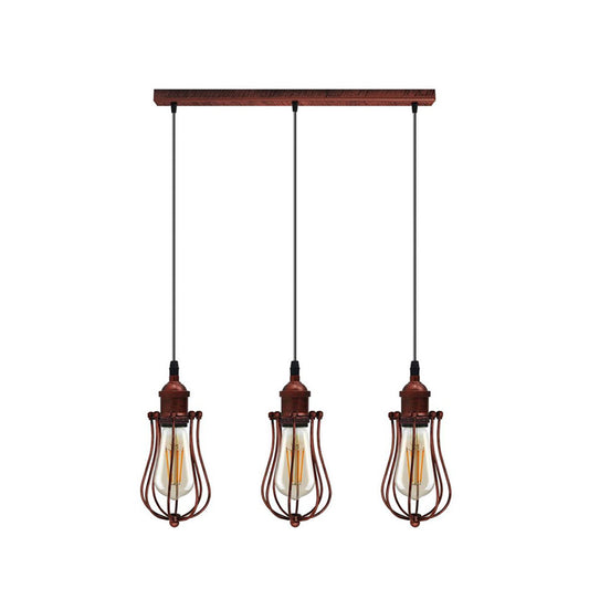 Rustic Red Balloon Cage 3 Light Pendant - With Bulbs