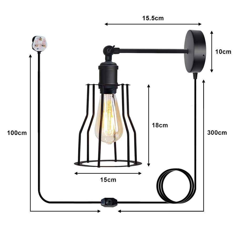 Cage Style Black Plug In Wall Light