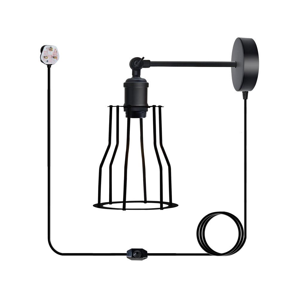 Cage Style Black Plug In Wall Light
