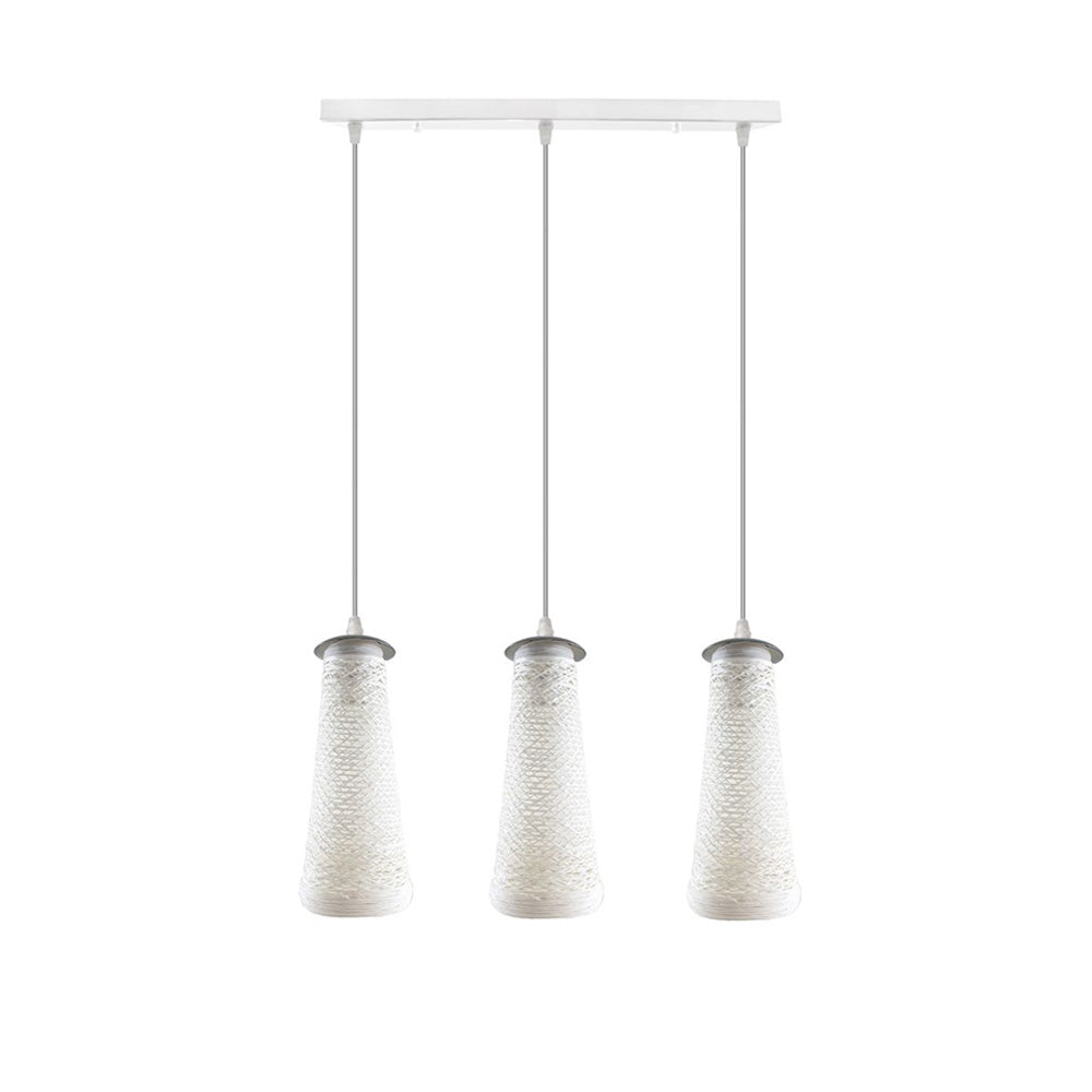 White Woven Shade 3 Light Pendant - Without Bulbs