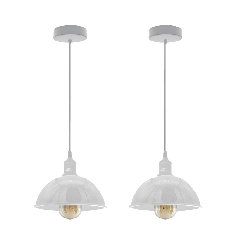 White Small Dome Pendant Lights - With Bulbs - 2 Pack