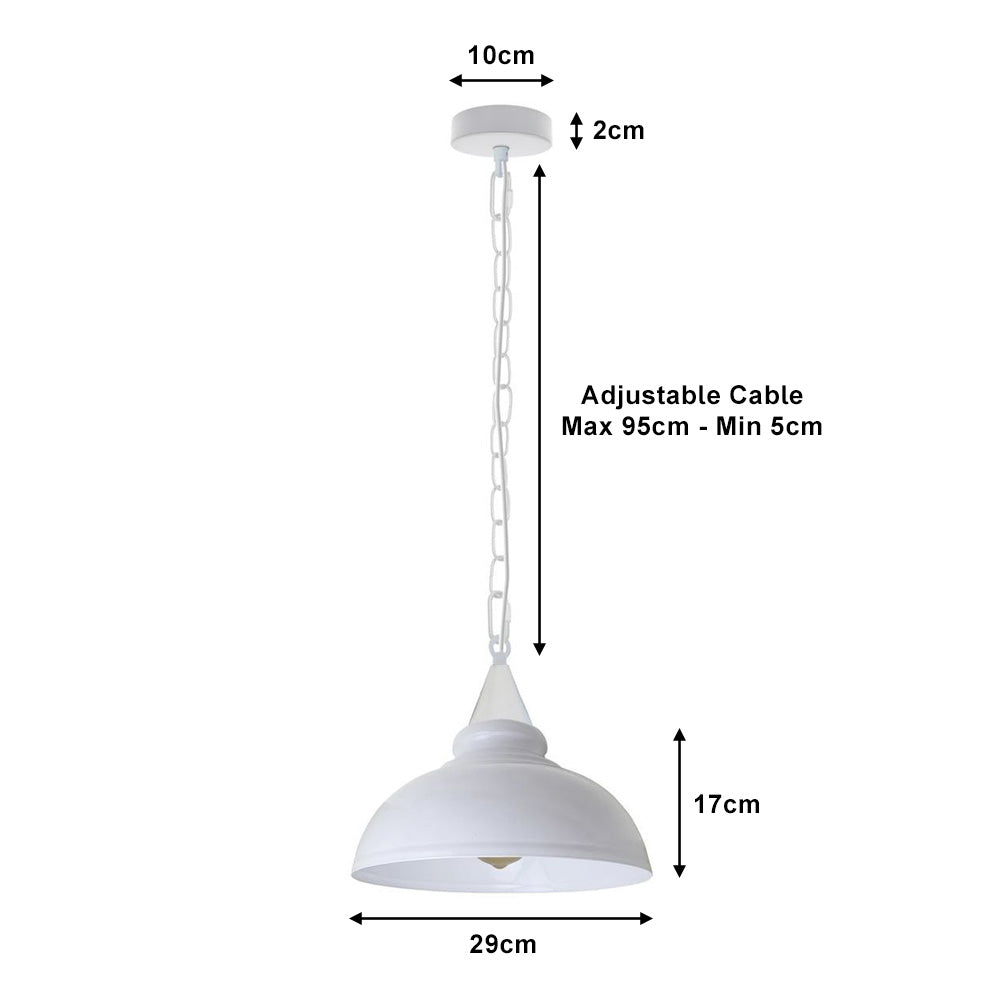 White Vintage Style Industrial Chain Pendant Light - Cone Lamp Holder