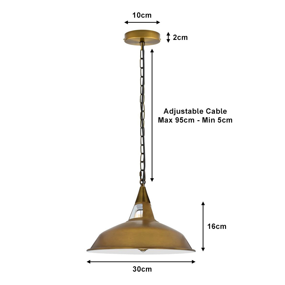Yellow Brass Barn Style Industrial Pendant Light - With Chain