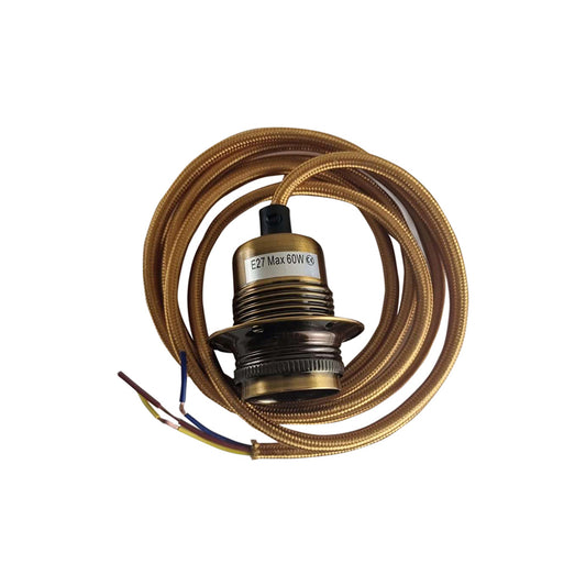 Yellow Brass E27 Industrial Metal Pendant Lamp Holder with 2m Gold Fabric Cable - Decorative Bulb Holder