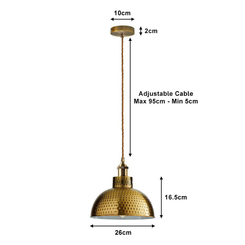 Yellow Brass Dome Vintage Style Pendant Lights - 2 Pack - Without Bulbs