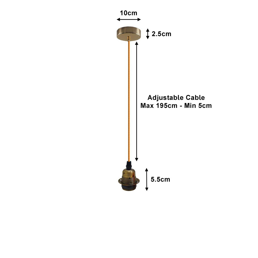 Yellow Brass Vintage Industrial Pendant Light Fitting - 2 Pack