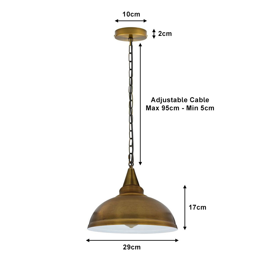 Yellow Brass Vintage Style Industrial Chain Pendant Light - Cone Lamp Holder