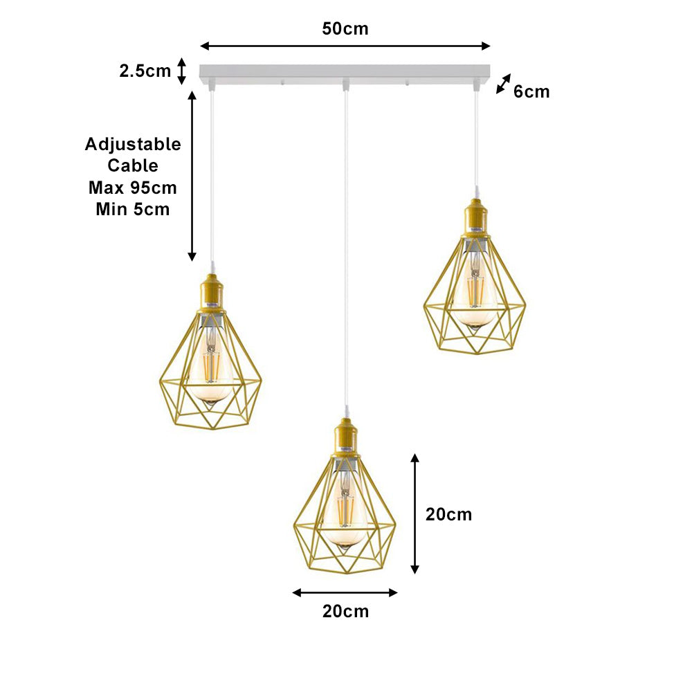Yellow Diamond Cage 3 Light Pendant