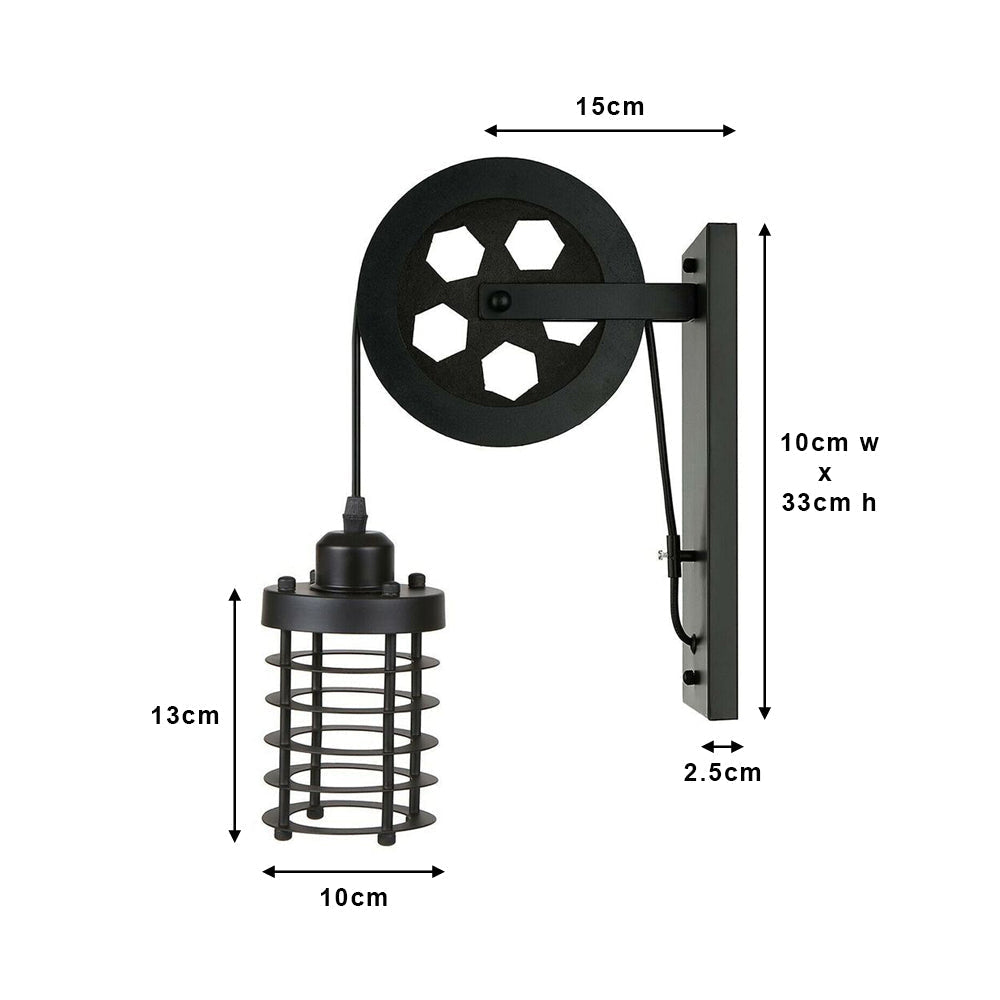 Brushed Copper Cylinder Cage Pulley Light - Wall Mounted