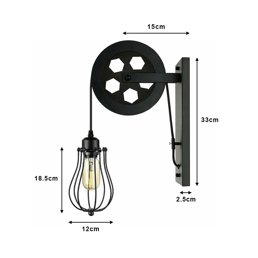 Brushed Copper Cage Pulley Light - Wall Mounted