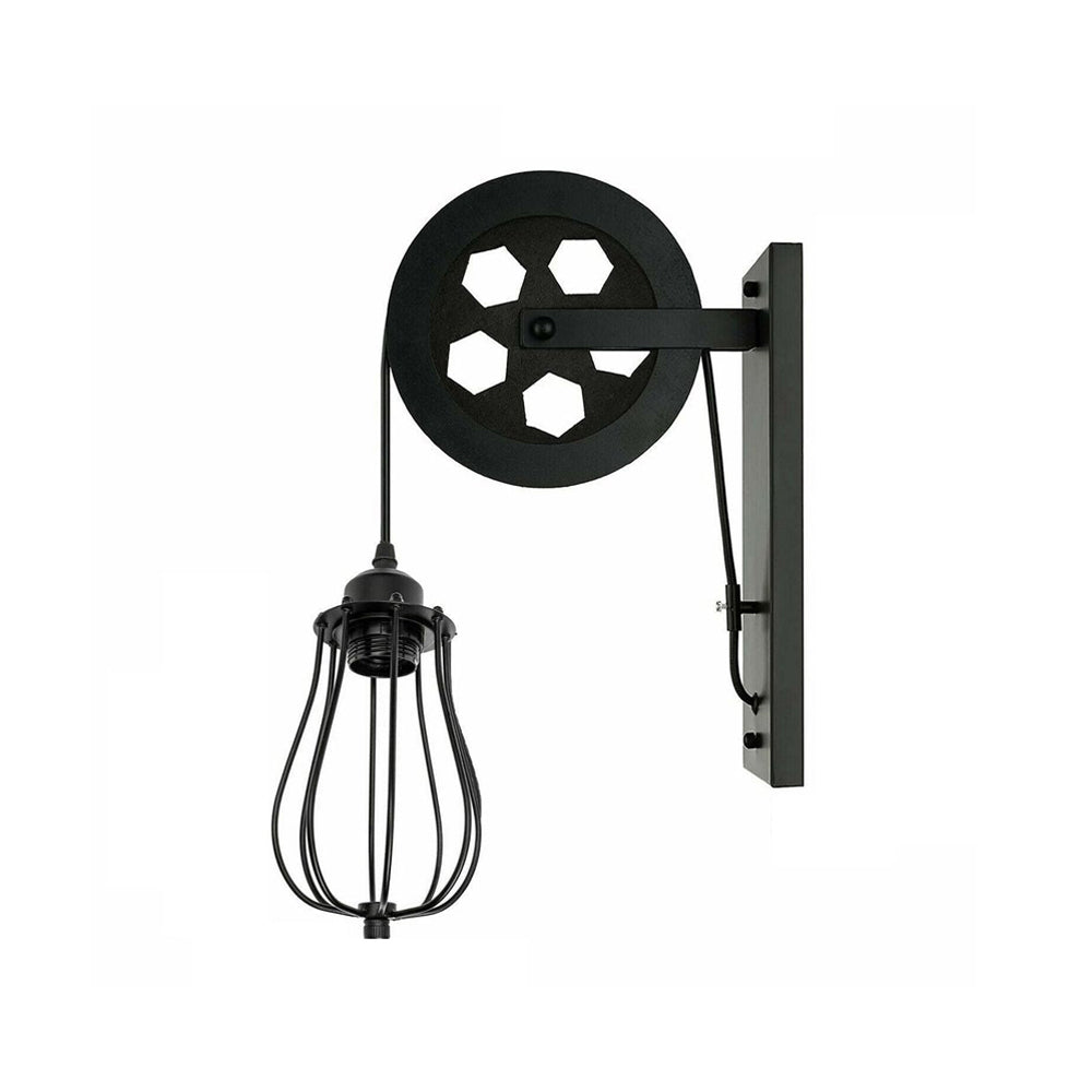 Black Cage Pulley Light - Wall Mounted