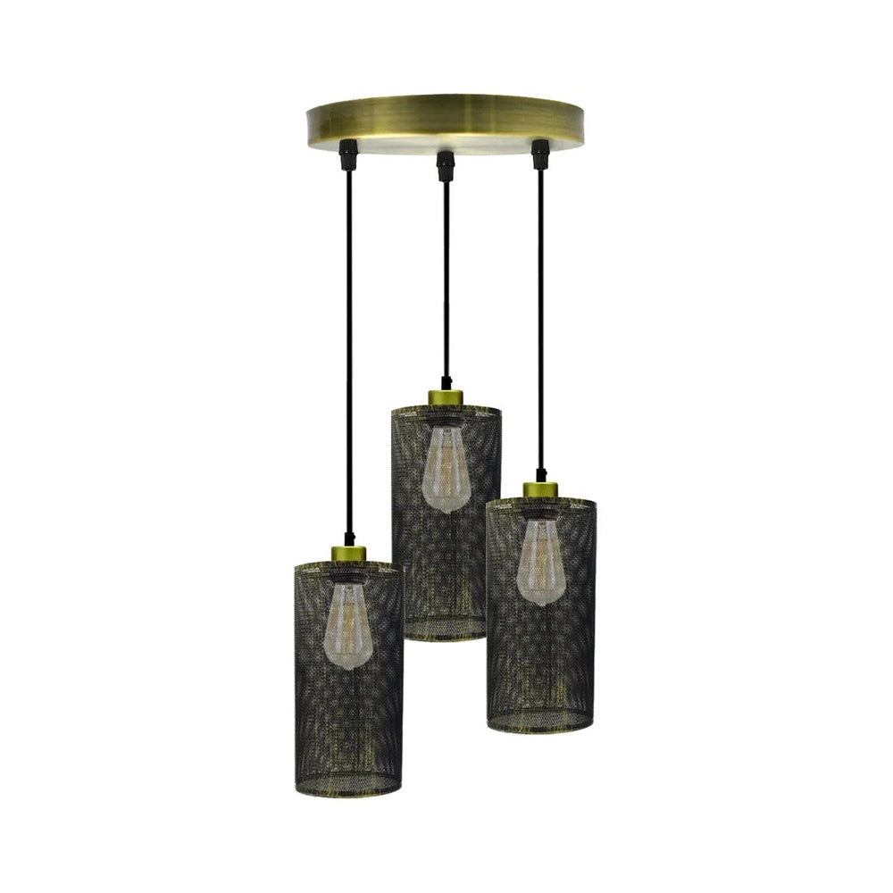 Brushed Brass 3 Way Cage Cylinder Pendant Light