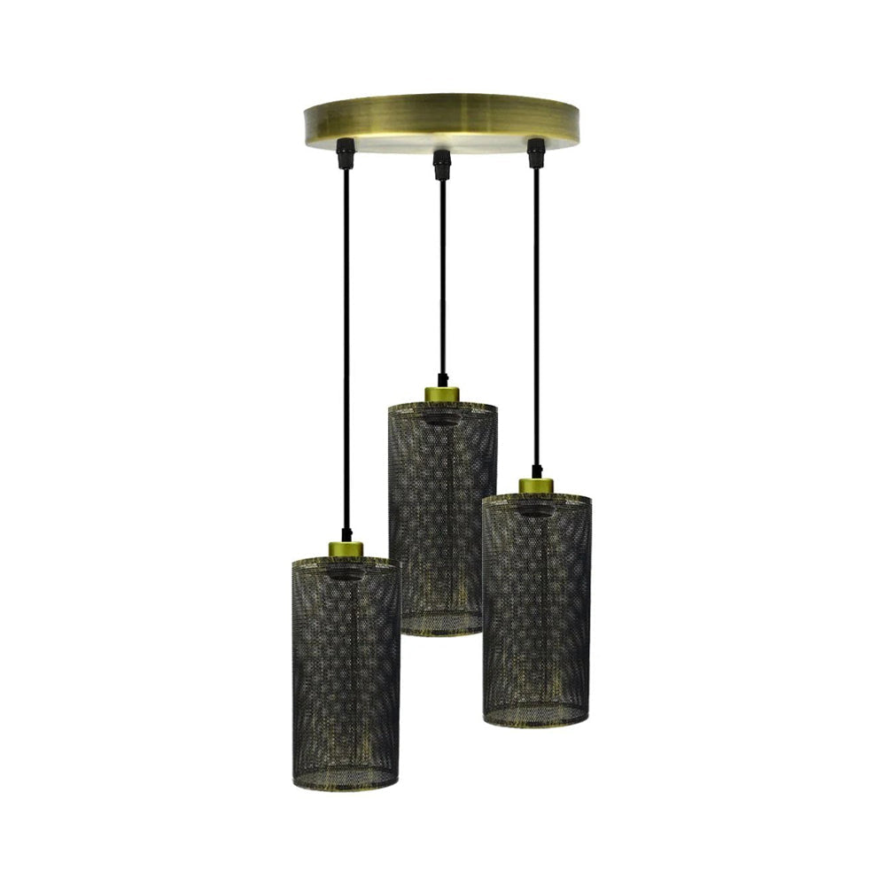 Brushed Brass 3 Way Cage Cylinder Pendant Light