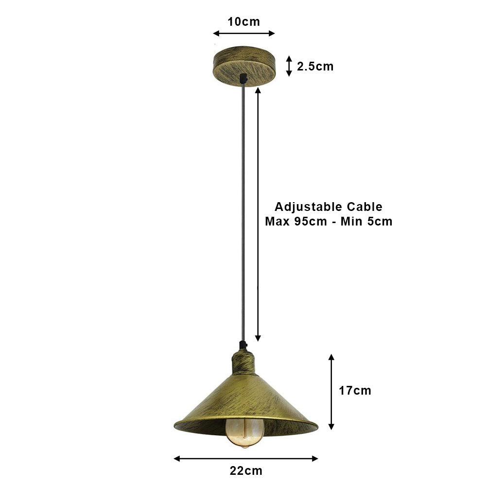Brushed Brass Cone Vintage Pendant Light