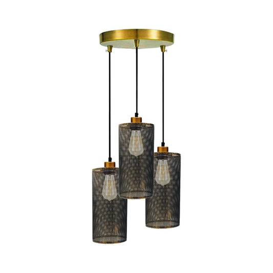 Brushed Copper 3 Way Cage Cylinder Pendant Light