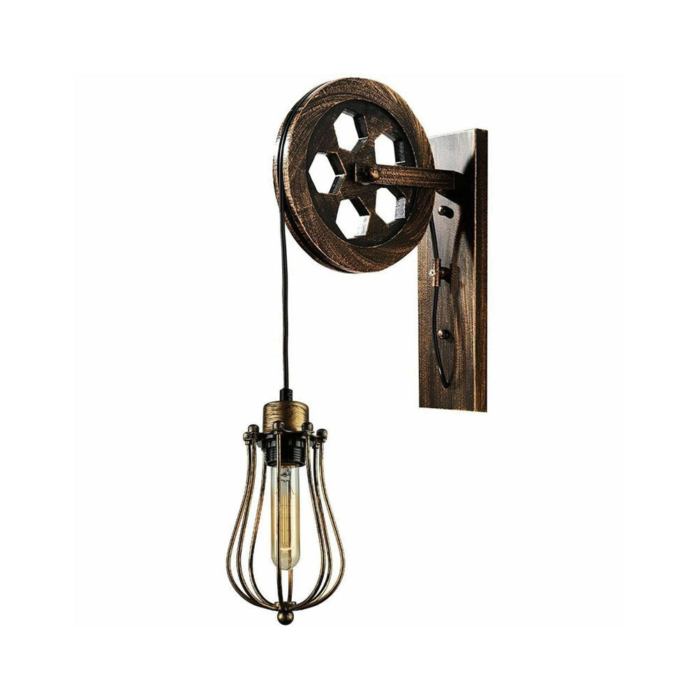 Brushed Copper Cage Pulley Light - Wall Mounted