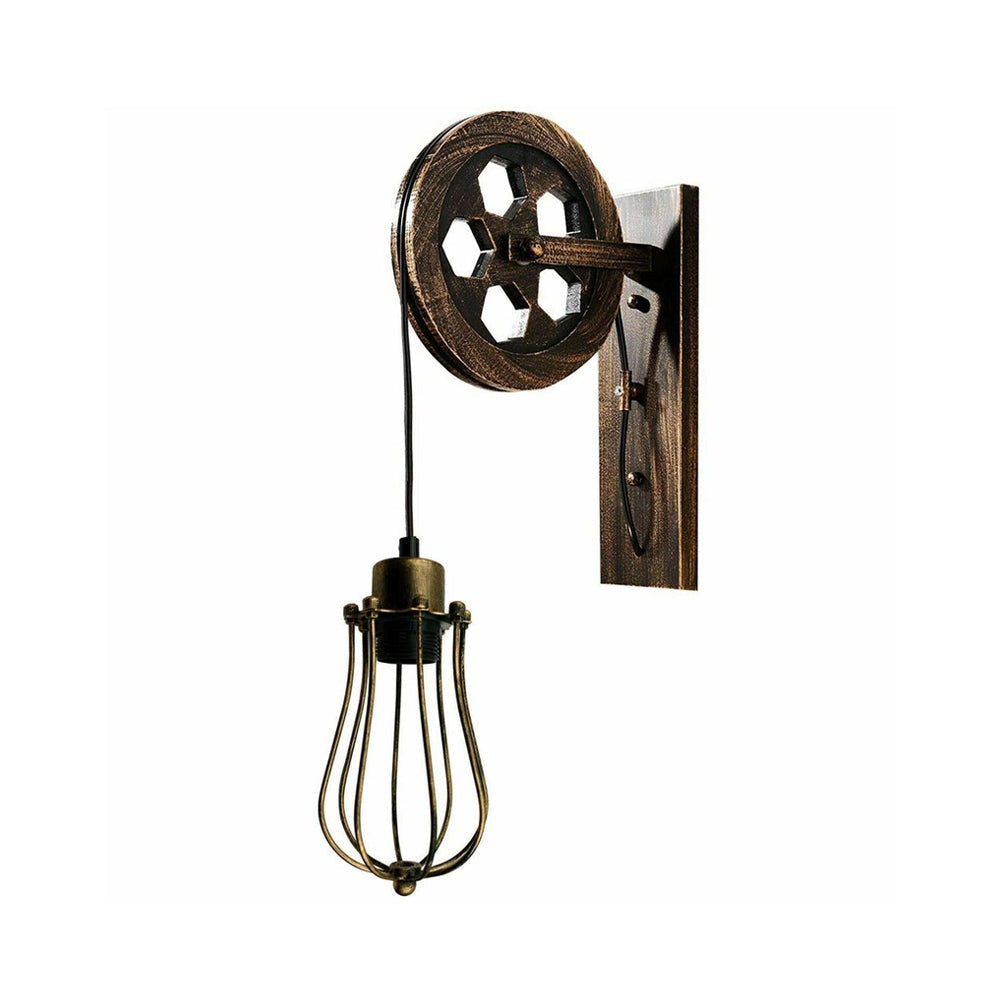 Brushed Copper Cage Pulley Light - Wall Mounted