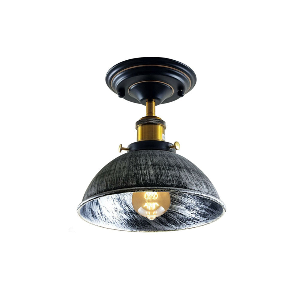 Brushed Silver Dome Vintage Style Ceiling Light - Flush Mounted