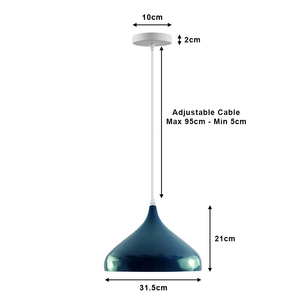 Cyan Blue & White Teardrop Pendant Light - Large