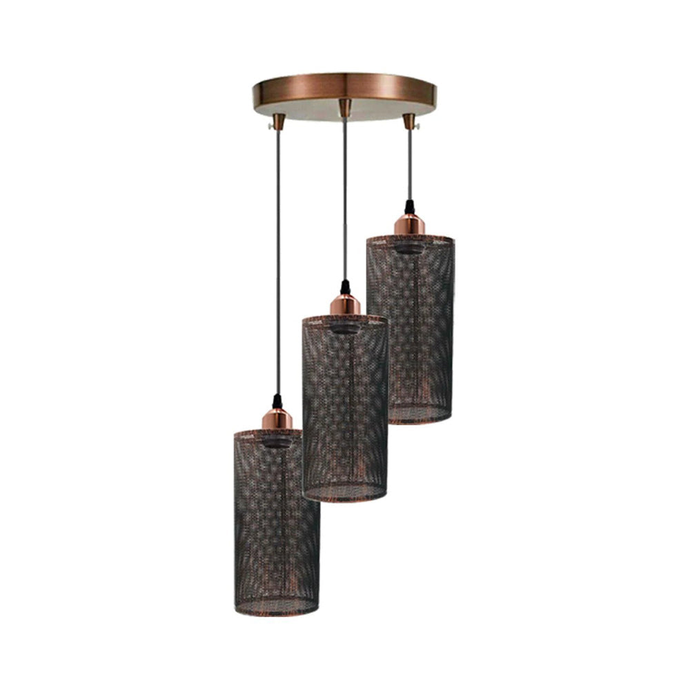 Rustic Red 3 Way Cage Cylinder Pendant Light