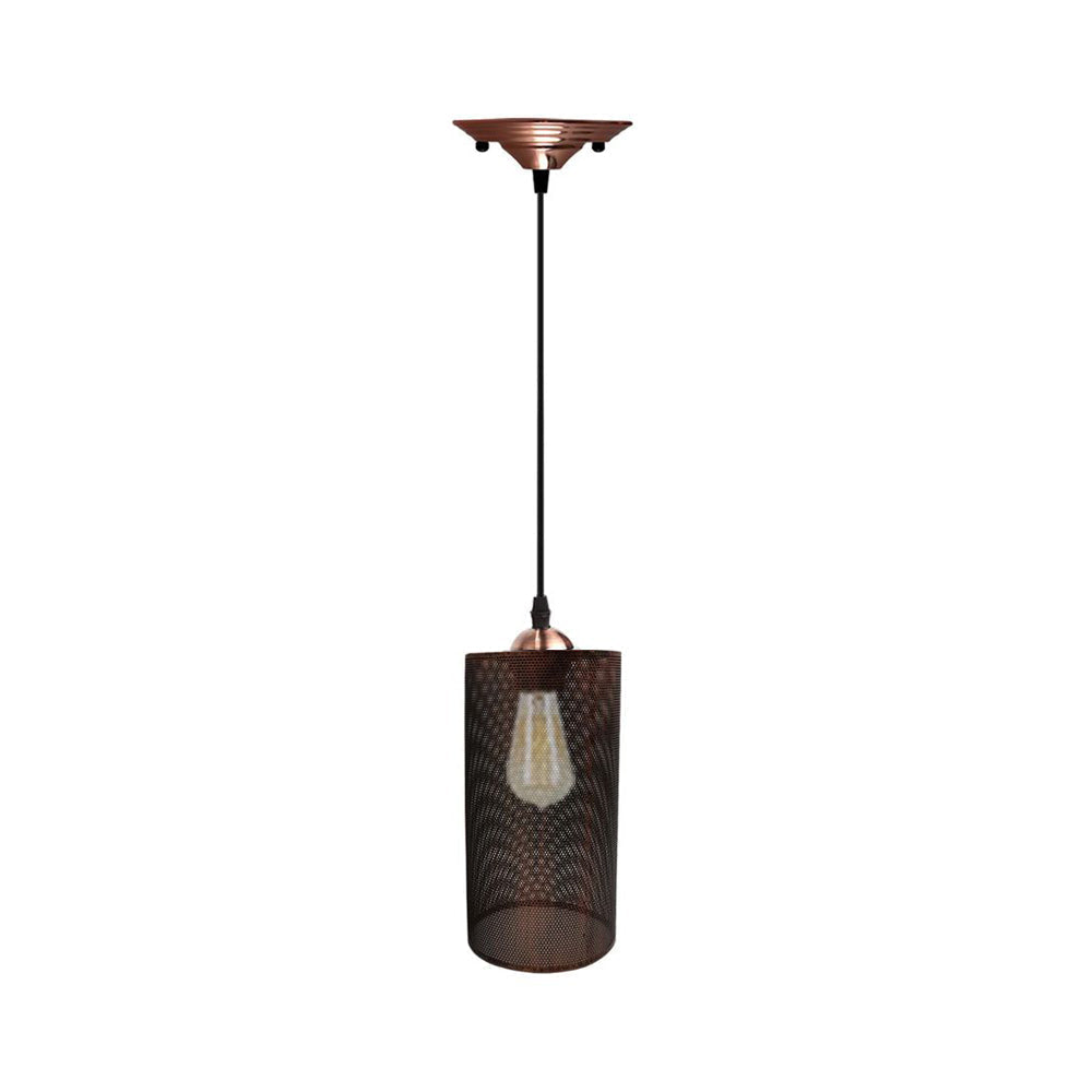 Rustic Red Cage Cylinder Pendant Light