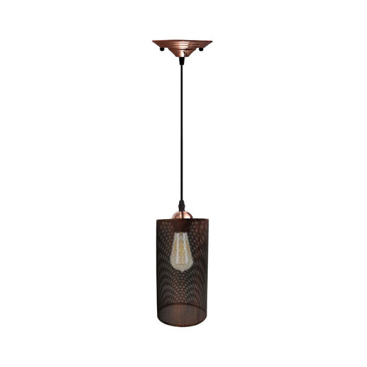 Rustic Red Cage Cylinder Pendant Light