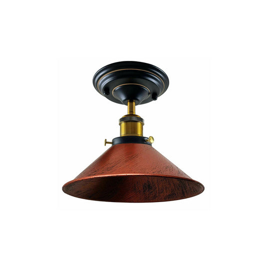 Rustic Red Cone Vintage Style Ceiling Light - Flush Mounted