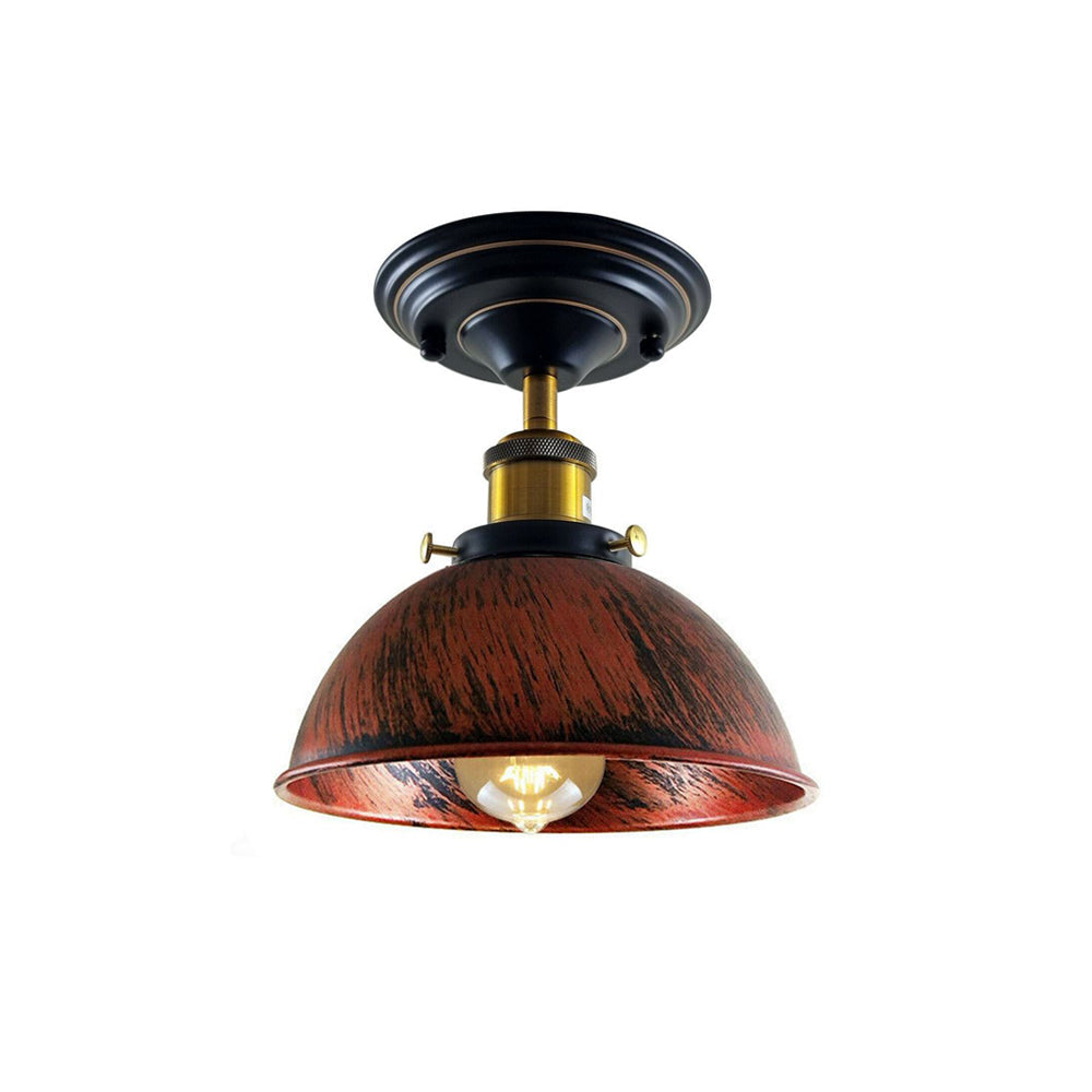 Rustic Red Dome Vintage Style Ceiling Light - Flush Mounted