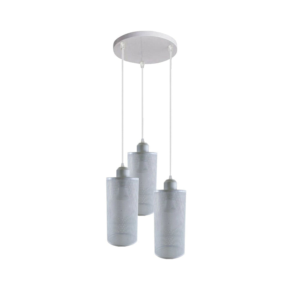 White 3 Way Cage Cylinder Pendant Light