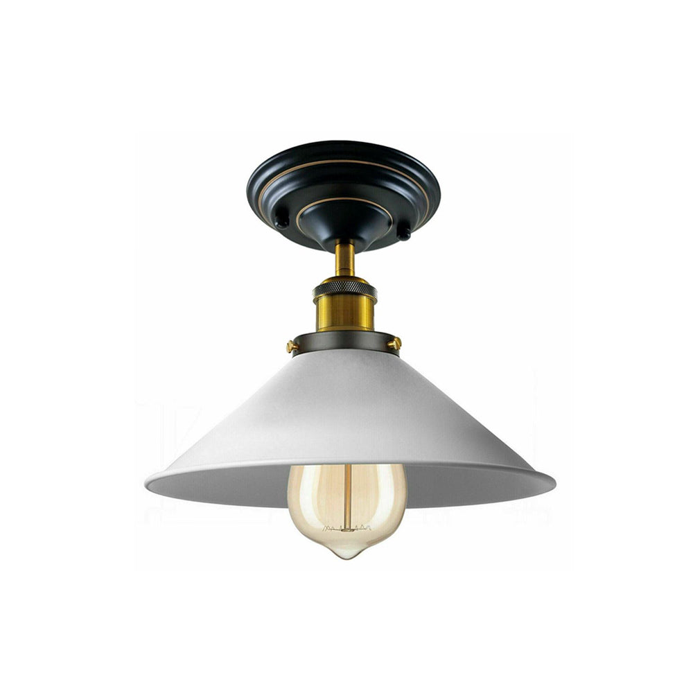 White Cone Vintage Style Ceiling Light - Flush Mounted