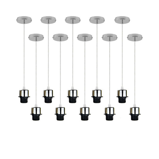 10 Pack Industrial Chrome Pendant Light Fittings - Without Bulbs