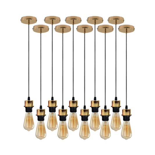 10 Pack Industrial French Gold Pendant Light Fittings - With Bulbs