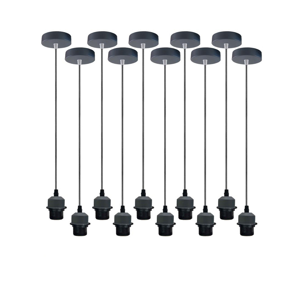 10 Pack Industrial Grey Pendant Light Fittings - Without Bulbs