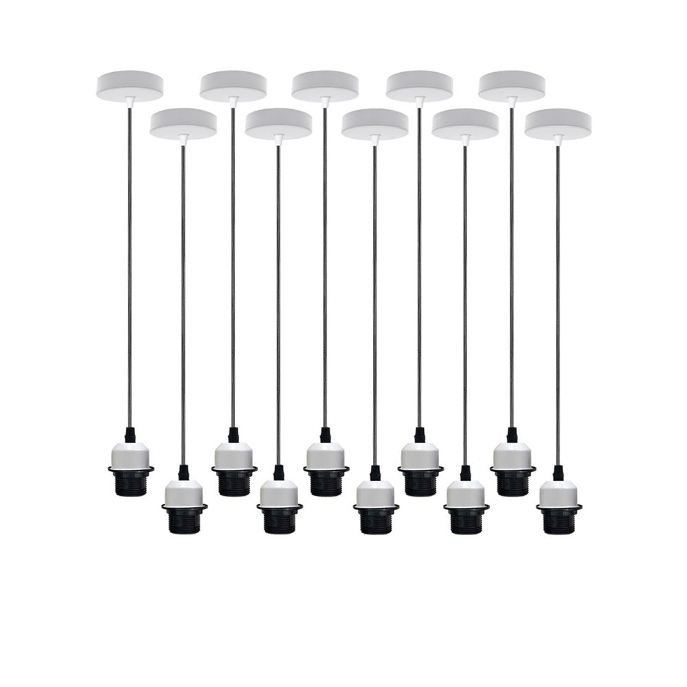 10 Pack Industrial White Pendant Light Fittings - Without Bulbs