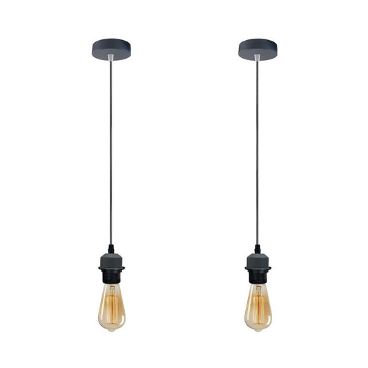 2 Pack Industrial Grey Pendant Light Fittings - With Bulbs