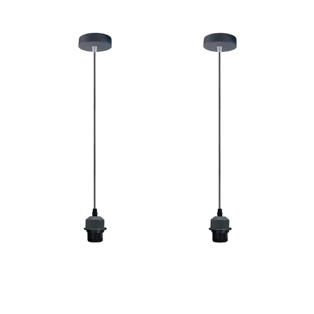 2 Pack Industrial Grey Pendant Light Fittings - Without Bulbs