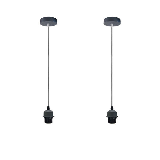 2 Pack Industrial Grey Pendant Light Fittings - Without Bulbs