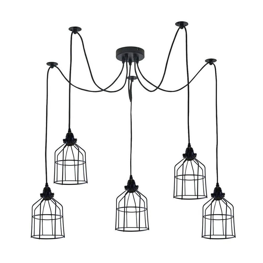 Black Cage Spider 5 Pendant Ceiling Light