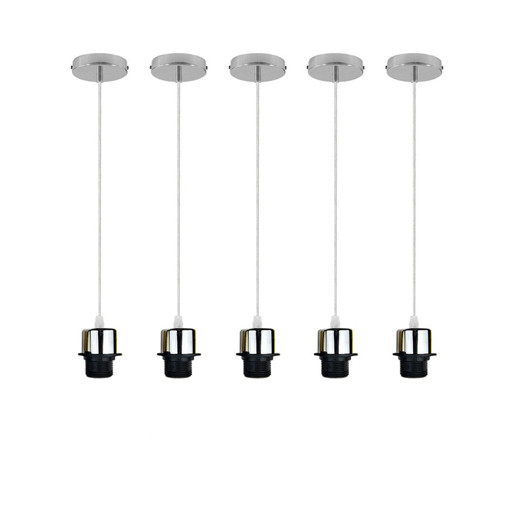 5 Pack Industrial Chrome Pendant Light Fittings - Without Bulbs