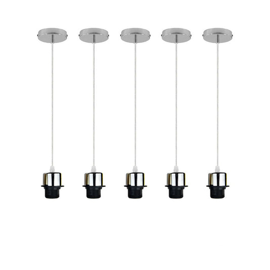 5 Pack Industrial Chrome Pendant Light Fittings - Without Bulbs