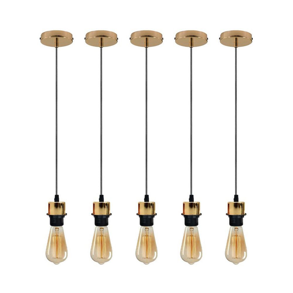 5 Pack Industrial French Gold Pendant Light Fittings - With Bulbs